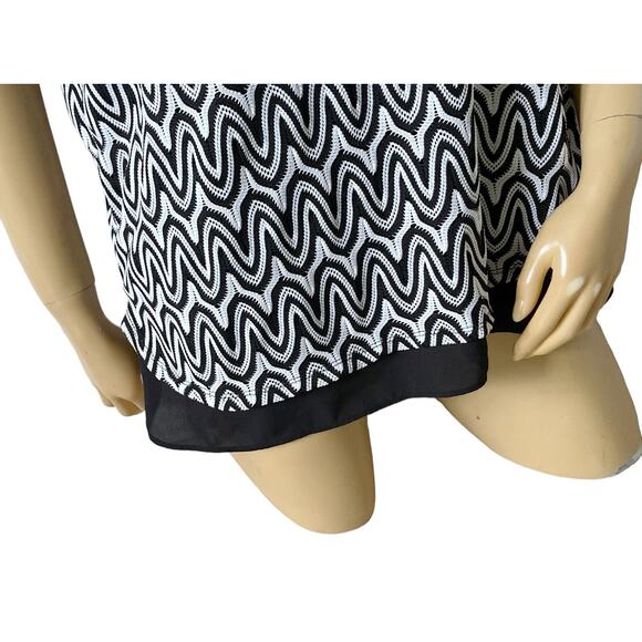 ALFRED DUNNER Womens Size Large Short Sleeve Lined Black White Scoop Neck Shirt - Picture 5 of 8